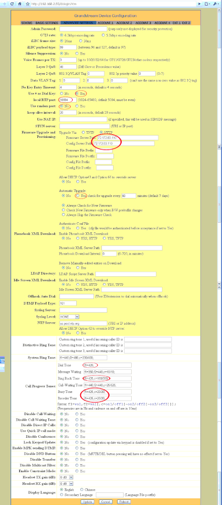 opciones avanzadas del telefono voip Grandstream GXP2000