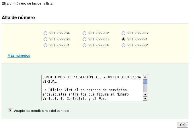 elegir numero de fax