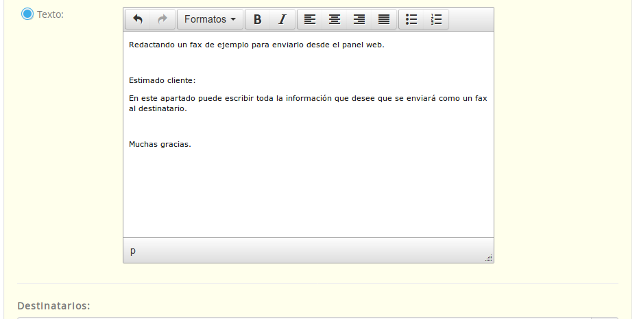 Redacte un fax virtual con la opción de texto