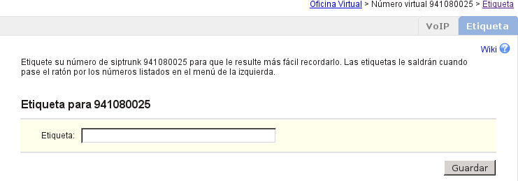 Etiqueta del numero de cabecera del sip trunk