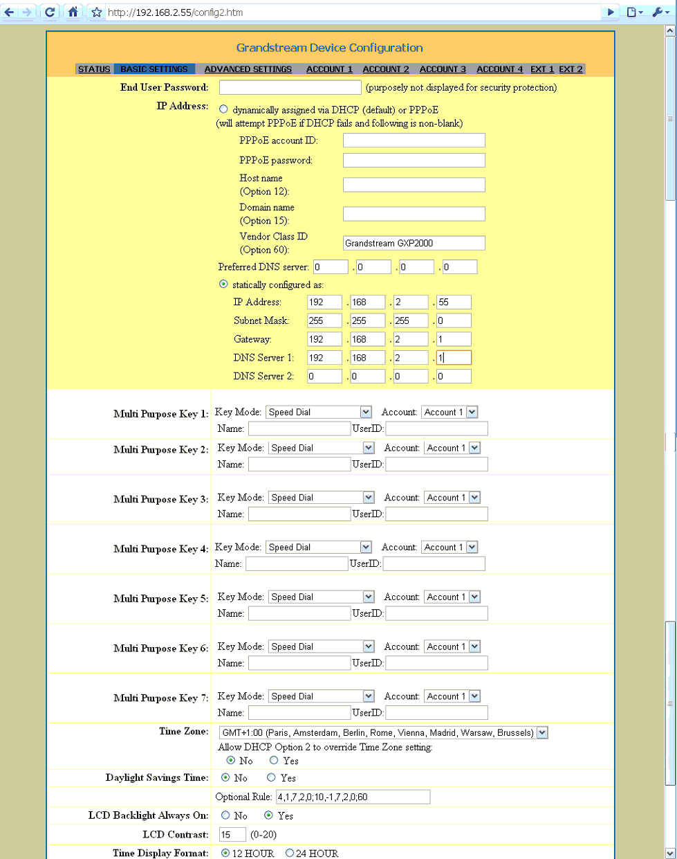 opciones basicas del telefono ip Grandstream GXP2000