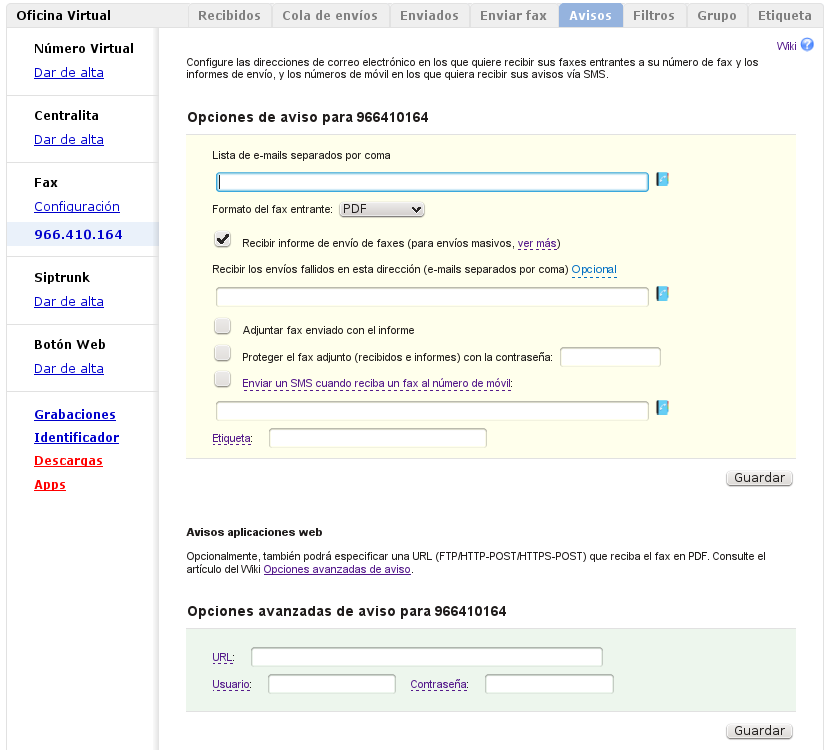 avisos para correo de fax virtual