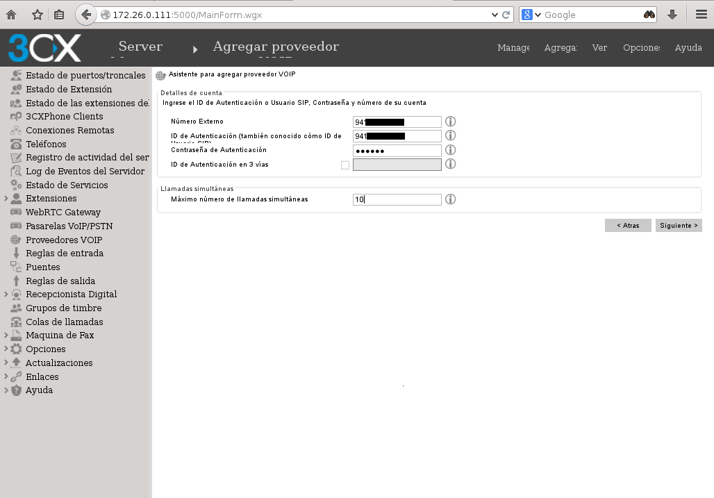 usuario y contraseña voip para el 3cx