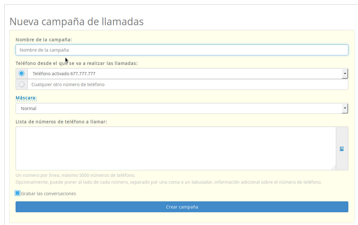 nombre de campaña llamada