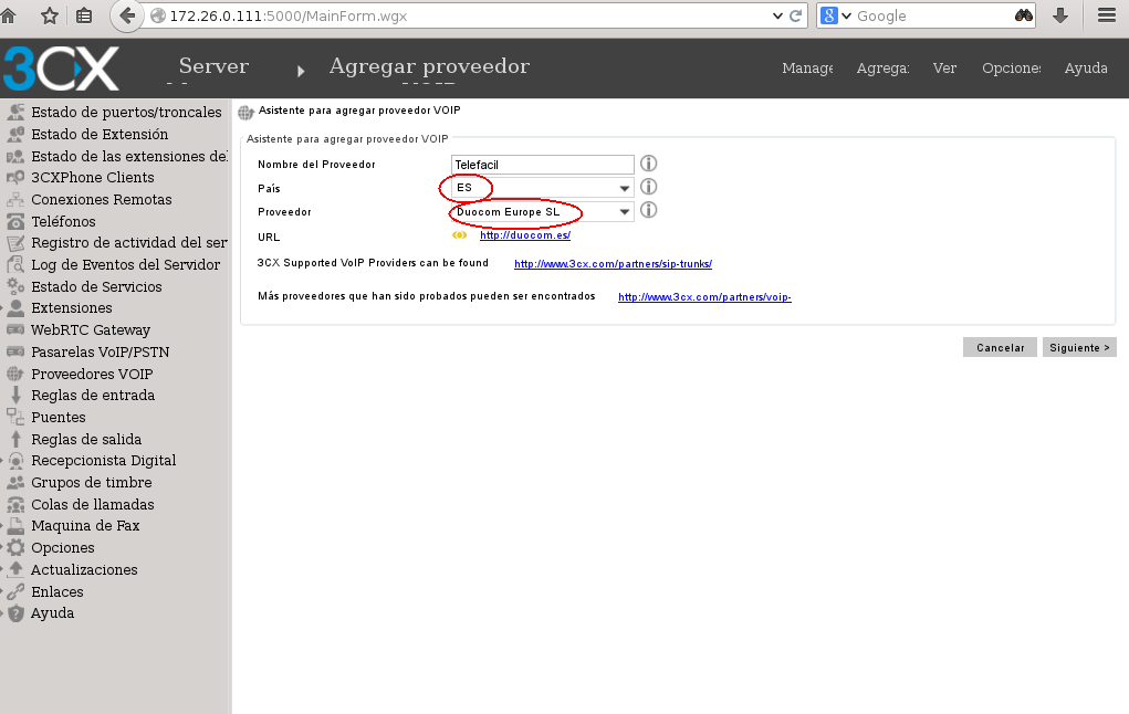 proveedor duocom para el 3cx